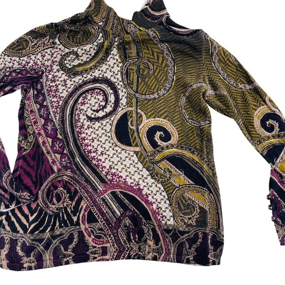 Chicos Size 1 Medium Multicolor Paisley Thin Lightweight Pullover Sweater - Picture 1 of 4